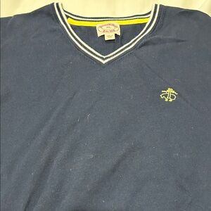 Brooks Brothers Navy V-Neck Sweater with Yellow Accents